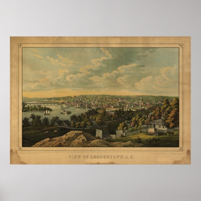 Poster Carte panoramique antique Washington DC Georgetown (Devant)