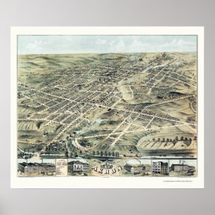 Poster Carte panoramique d'Akron, OH - 1870