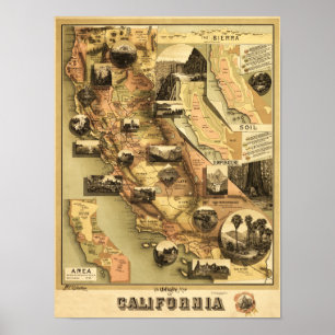 Poster Carte panoramique de Californie