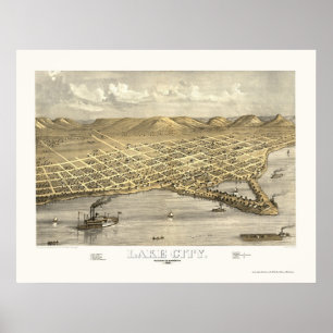 Poster Carte panoramique de Lake City, MN - 1867