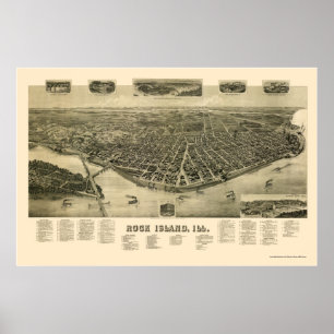 Poster Carte panoramique de l'île de roche, IL - 1889