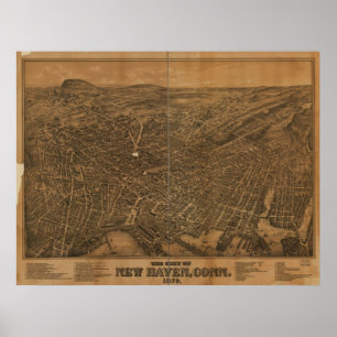 Poster Carte panoramique de New Haven Connecticut 1879