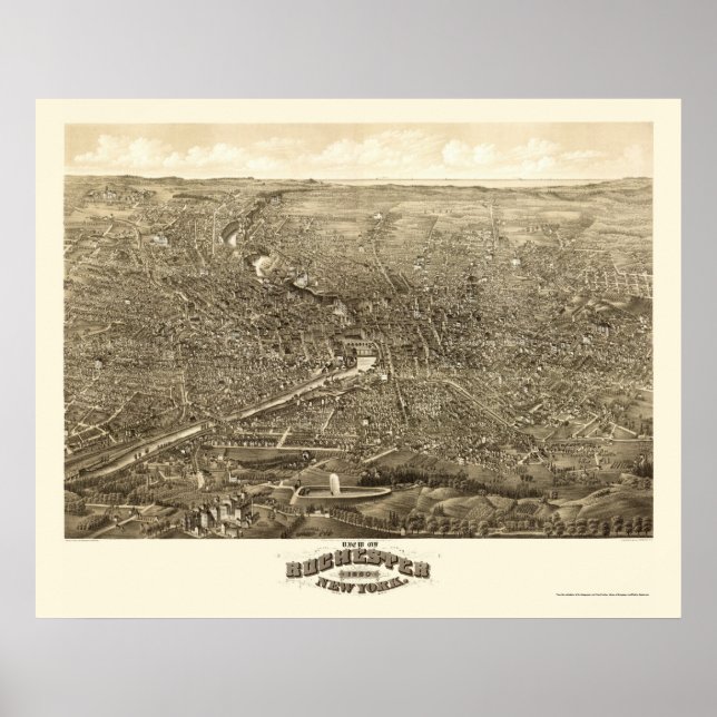 Poster Carte panoramique de Rochester, New York - 1880 (Devant)