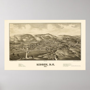 Poster Carte panoramique de Sidney, NY - 1887
