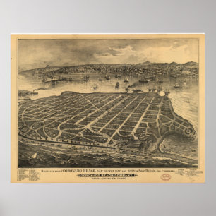 Poster carte panoramique de vue d'oeil d'oiseaux de San