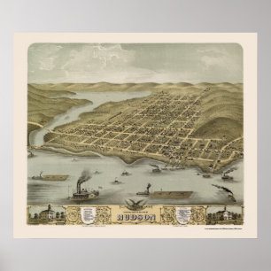 Poster Carte panoramique Hudson, WI - 1870