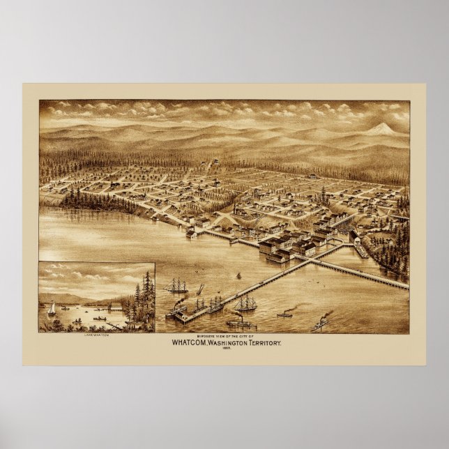 Poster Carte panoramique Whatcom Washington 1888 (Devant)