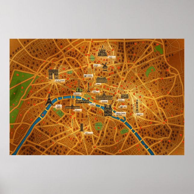 Poster Carte Paris (Devant)