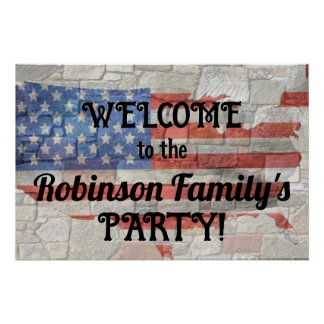 Poster Carte patriotique américaine Drapeau Mur Calligrap