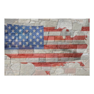 Poster Carte Patriotique vintage Américaine Drapeau Sur M