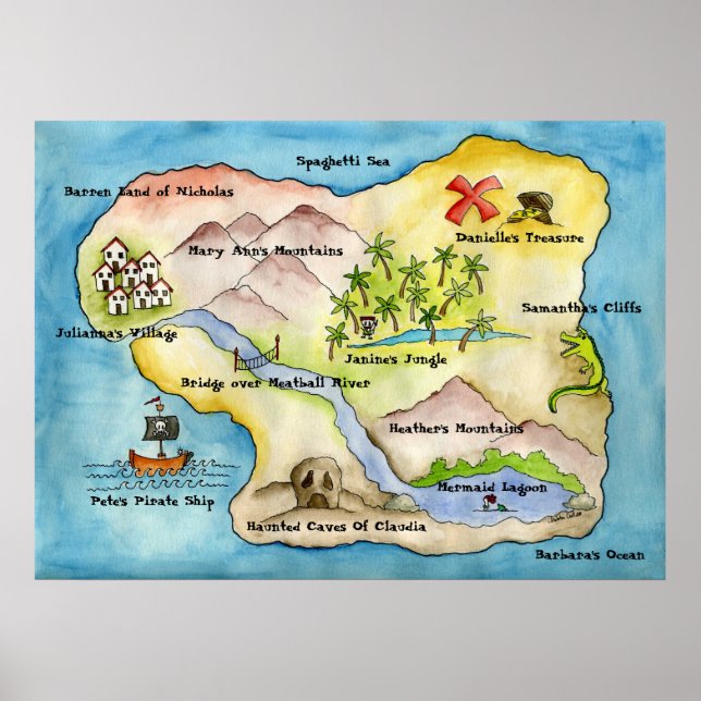 Poster Carte pirate Imprimer - Grande toile (Devant)