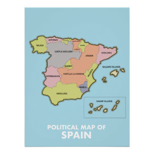 Poster Carte politique de l'Espagne.