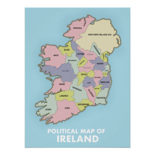 Poster Carte Politique De L'Irlande.