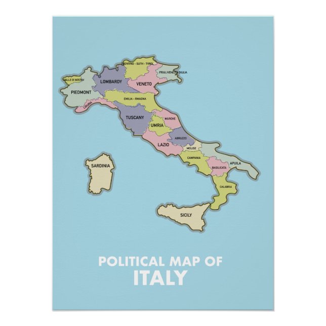 Poster Carte politique de l'Italie (Devant)