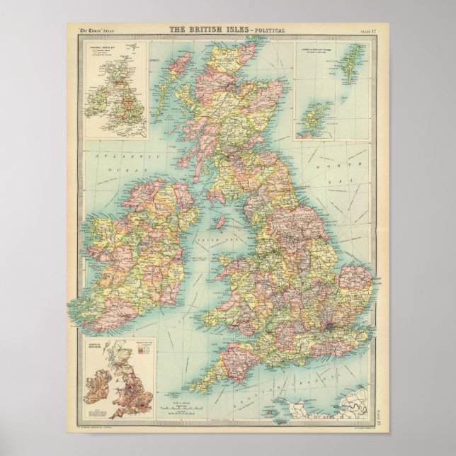 Poster Carte politique des îles britanniques (Devant)