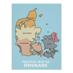 Poster Carte politique du Danemark