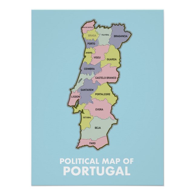 Poster Carte politique du Portugal (Devant)