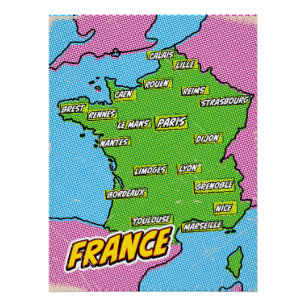 Poster Carte Pop Art Illustrated France