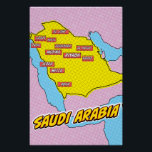 Poster Carte Pop Art illustrée Arabie Saoudite<br><div class="desc">Cette carte visuellement frappante de l'Arabie Saoudite est une fusion de géographie et d'art pop. Couleurs audacieuses,  imagerie iconique et typographie ludique se réunissent pour créer une pièce unique et captivante.</div>