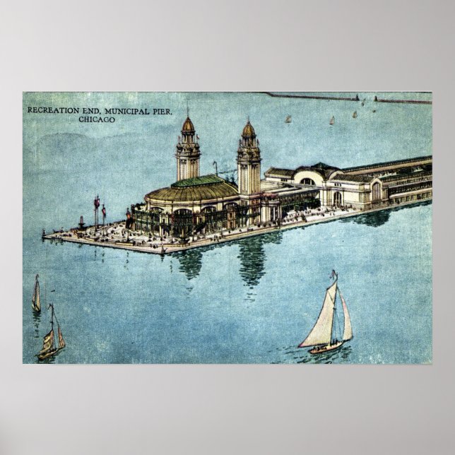 Poster Carte postale 1925 de la jetée municipale Chicago  (Devant)