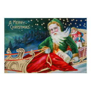 Poster Carte postale de Noël vintage rétro Père Noël