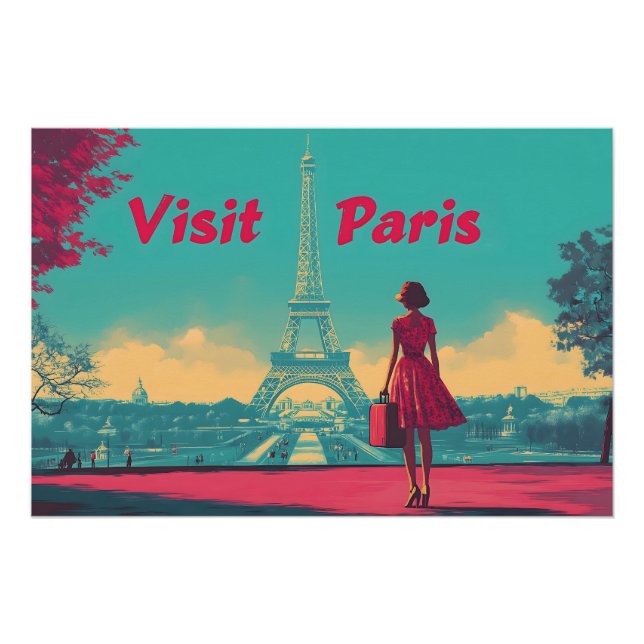 Poster Carte postale Retro Tour Eiffel Illustration de vo (Devant)