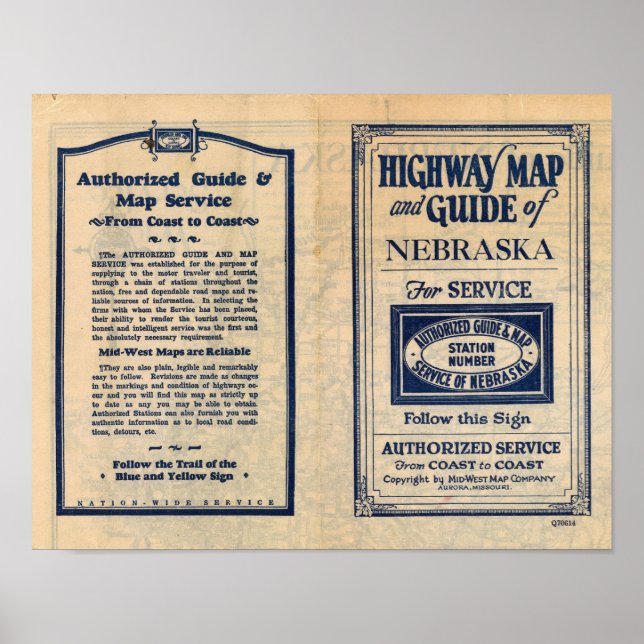 Poster Carte routière du Nebraska (Devant)