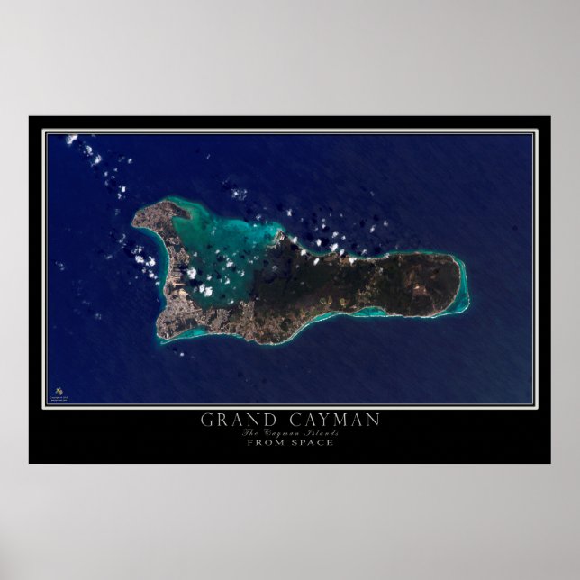 Poster Carte satellite spatiale de l'île de Grand Cayman (Devant)