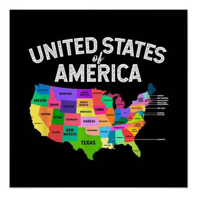 Poster Carte T-shirt États-Unis Voyage cadeau US (Devant)
