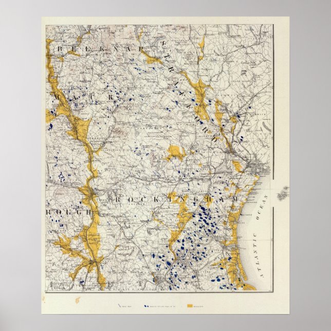 Poster Carte topographique et glaciaire du New Hampshire (Devant)