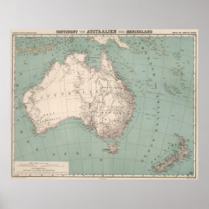 Poster Carte topographique vintage de l'Australie (1868)