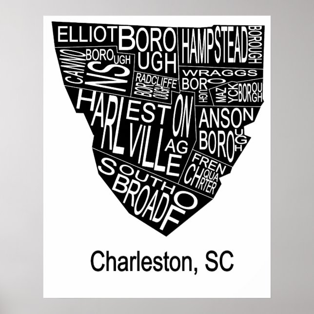 Poster Carte typographique de Charleston Négatif (Devant)