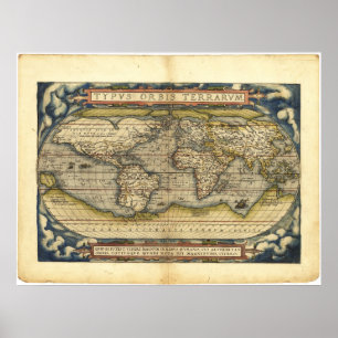 Poster Carte Typus Orbis Terrarum du monde par Abraham