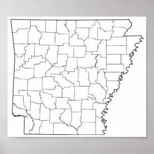 Poster Carte vide d'ensemble des comtés de l'Arkansas