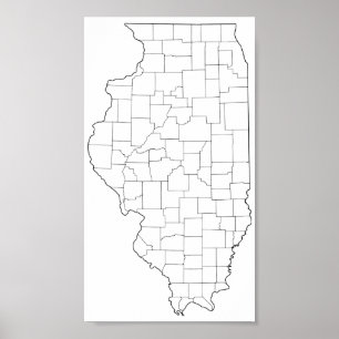 Poster Carte vide d'ensemble des comtés de l'Illinois