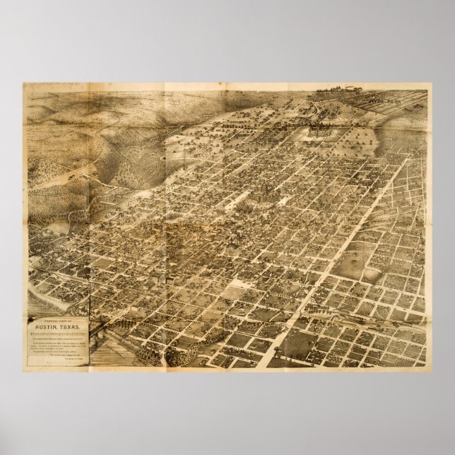 Poster Carte vintage de Austin Texas (1890) (Devant)