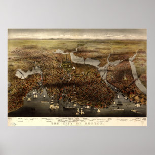 Poster Carte vintage de Boston (1873)