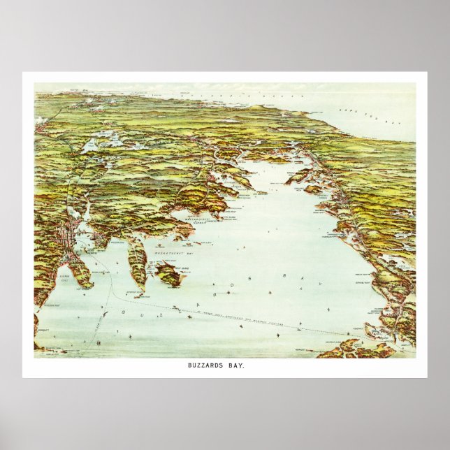 Poster Carte vintage de Buzzards Bay, Massachusetts (Devant)
