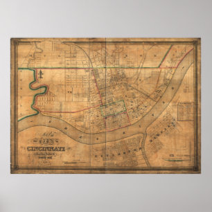 Poster Carte vintage de Cincinnati Ohio (1838)