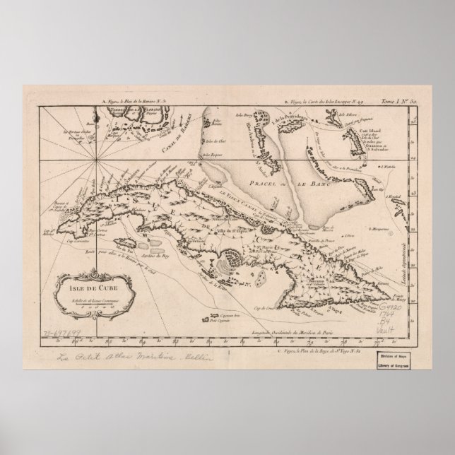 Poster Carte vintage de Cuba (1764) (Devant)