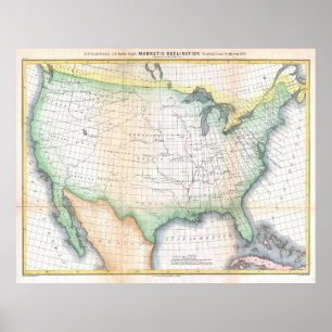 Poster Carte vintage de déclinaison magnétique des