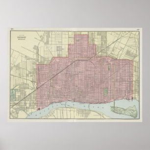 Poster Carte vintage de Detroit Michigan (1901)