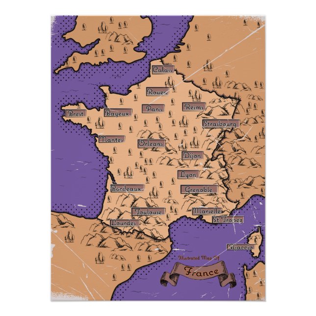 Poster Carte vintage de France (Devant)