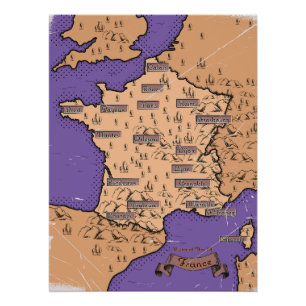 Poster Carte vintage de France