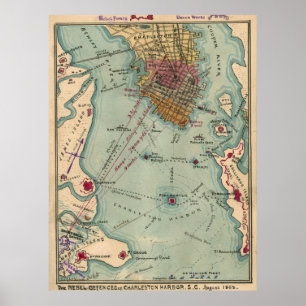 Poster Carte vintage de guerre civile de Sc de Charleston