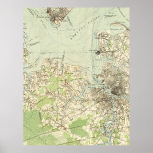 Poster Carte vintage de Hampton Roads (1918)
