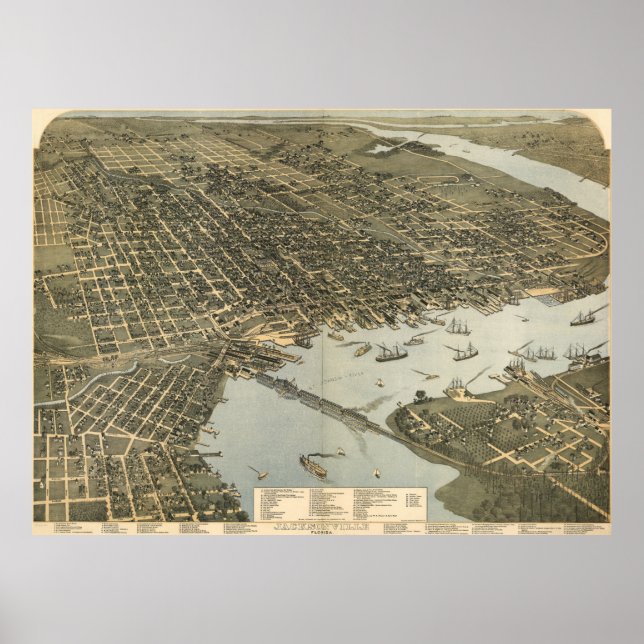 Poster Carte vintage de Jacksonville FL (1893) (Devant)