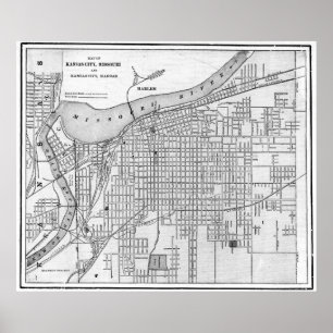 Poster Carte vintage de Kansas City Missouri (1901) BW