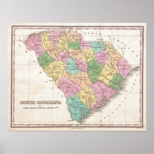 Poster Carte vintage de la Caroline du Sud (1827)