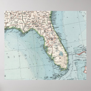 Poster Carte vintage de la Floride (1900)